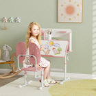 Qaba Kids Study Table & Chair, Adjustable Kids Desk & Chair Set - Pink-Adjustable anti-slip footpads maintain balance on uneven floors 
