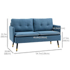 HOMCOM 55" Loveseat Sofa with Button Tufted Back - Blue-Generously padded back and seat cushions deliver support and relaxation 