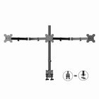 Rocelco DM3 Double Articulated Triple Desktop Monitor Mount, 13"-27", Black-Mounts 3 monitors to any surface up to 3.5" thick, with clamp or grommet hole mounting.