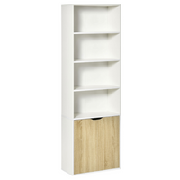 HOMCOM 6-Tier Tall Bookcase with Double Door Cabinet - Oak-Features 4 shelves and 2-tier cabinet with two doors to store different items 