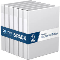 Davis Group Premium Economy Binder - D Ring - 1" - White - 6 Pack-3 Ring Binder
