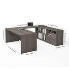 Bestar i3 Plus U-Desk with Two Drawers, Bark Grey (160860-47)-71.1'' W x 88.6'' D x 29.6'' H