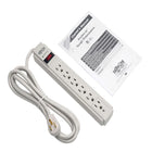 Tripp Lite Protect It! 6-Outlet Surge Protector - 8' Cord - Low-Profile Plug-CONVENIENT OPTIONS FOR PLACEMENT IN ANY ENVIRONMENT: 8' AC power cord with NEMA 5-15P plug provides to ability to reach distant outlets. This multi plug outlet provides keyhole slots on bottom panel for convenient wall mounting.
