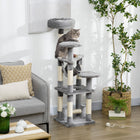 PawHut 52" Multi-Level Cat Tree Tower with Hammock, Bed and Sisal Scratching Posts - Grey-Soft and warm plush fabric makes it the perfect retreat, easy to clean 