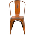 Flash Furniture Distressed Metal Indoor-Outdoor Stackable Chair - Orange-Stackable Bistro Style Chair