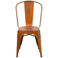 Flash Furniture Distressed Metal Indoor-Outdoor Stackable Chair - Orange-Stackable Bistro Style Chair