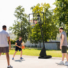 Soozier 9.6' to 11.5' Height Adjustable Basketball Hoop with Backboard and Weighted Base-Solid steel frame and PC backboard – strong and durable
