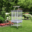 PawHut 64" H Bird Cage with Pull Out Tray, Play Top and Storage Shelf - Silver-Storage rack for placing pet supplies 