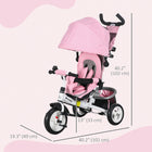 Qaba 6-in-1 Toddler Tricycle with Parent-Push Handle - Pink-Materials: Metal, Plastic, Polyester 