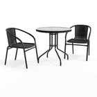 Flash Furniture 28" Round Glass Metal Table with Black Rattan Edging & 2 Black Rattan Stack Chairs-Table and Chair Set