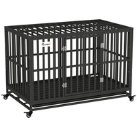PawHut 49" Heavy Duty Steel Kennel Pet Cage - Black-Gauged tubes and frame made of high-quality steel for long lasting durability 