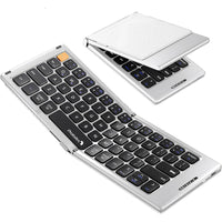 ProtoArc Foldable Compact Bluetooth Keyboard With PU Leather Cover - White-Only a 7.8-ounce palm-sized foldup keyboard is designed in two-fold and compact enough to save desk space or take it on the go