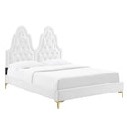 Modway Alexandria Tufted Performance Velvet Twin Platform Bed with Gold Metal Legs - White-Reinforced Center Beam and Support Legs
