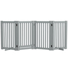 PawHut Free Standing Wooden 4 Panel Pet Gate with Door - Light Grey-Made of MDF, robust gate 