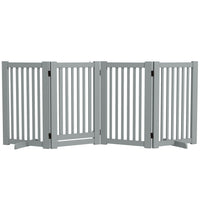 PawHut Free Standing Wooden 4 Panel Pet Gate with Door - Light Grey-Made of MDF, robust gate 