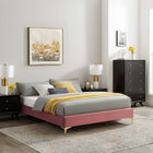 Modway Sutton Performance Velvet Queen Bed Frame - Dusty Rose-Gold Metal Legs With Non-Marking Caps