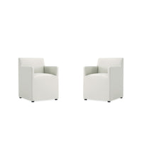 Manhattan Comfort Anna Square 22.83" Modern Faux Leather Upholstered Dining Armchair - Stone Grey - Set of 2-Modern Dining Armchair for Dining Room and Task Use. Set of 2