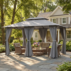 Outsunny 10 ft W x 13 ft L Patio Gazebo Canopy with Curtains - Dark Grey-Removable zippered curtains adjust for private space or airy place