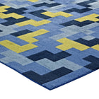 Modway Andela Interlocking Block Mosaic Area Rug - 8 ft W x 10 ft L - Multicolored Blue/Light Olive Green-Gripping Jute Fabric Underside