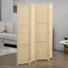 HOMCOM 4-Panel Bamboo Wave Freestanding Room Divider for Indoor Bedroom Office - Natural Wood-Folding design with 4 panels, easy to move and space-saving to store
