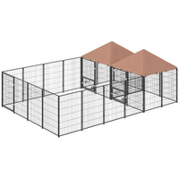 PawHut Outdoor Heavy Duty Dog Kennel and Dog Run with 2 Rooms - 13.5' x 9.5' x 5' - Coffee-2 private rooms and an activity area offer freedom and privacy 