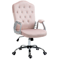 Vinsetto Adjustable Home Office Chair with Tilt Function - Pink-Glitzy design in French style, with crystal button decorated over the tufted back