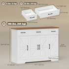 HOMCOM 47" Farmhouse Sideboard Buffet Cabinet with Soft-Close Hinges & Spice Racks - White-Functions as a sideboard, TV stand, living room cabinet or hallway cabinet for versatile
