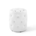 Modway Amour Tufted Button Round Faux Leather Ottoman - White-Tufted Button Accent Ottoman