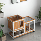 PawHut 35" H Indoor Rabbit Hutch with Wheels, Run and Tray - Yellow-Two doors with latches ensure security 