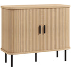 HOMCOM Nordic 35.4" L Sideboard Buffet Cabinet with Storage - Oak-Nordic style with slatted tambour doors adds a unique, decorative touch