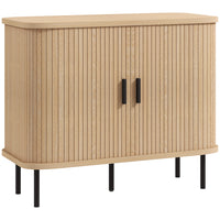 HOMCOM Nordic 35.4" L Sideboard Buffet Cabinet with Storage - Oak-Nordic style with slatted tambour doors adds a unique, decorative touch