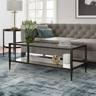 Hudson&Canal Hera 45"W Rectangular Coffee Table with Mirror Shelf - Blackened Bronze-Hand crafted blackened bronze finish is applied to the steel frame