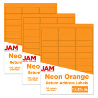 JAM Paper Mailing Address Labels, 1 x 2 5/8, Neon Orange, 3 sets of 120 (354328014g)-Size: 2" x 4"