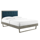 Modway Willow Wood Queen Platform Bed with Angular Frame - Grey Azure-Tufted Upholstered Headboard