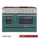 Kucht 48" KDF Series Pro Style Natural Gas Dual Fuel Range - Stainless Steel/Green-Professional class range features 2-20000 BTU dual burners with simmer, 2-12000 BTU burners, 2-9000 BTU burners and 2-6000 BTU burners