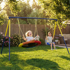 Qaba Kids 2 Seat Swing Stand Set with Ground Stakes - Blue-Large 260cm frame with 4 hooks for holds up to 3 kids together 