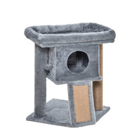 PawHut Small Cat Tree Tower with Perch and Scratching Post - Grey-Wide perch provides a comfortable space for cats to relax 