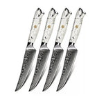 Minimal 4-Pieces Damascus White Stone Steak Knife Set, Service for 4-Forged 67-layer Damascus steel with the VG10 steal core