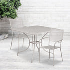 35.5'' Square Light Grey Indoor-Outdoor Steel Patio Table Set with 2 Square Back Chairs [CO-35SQ-02CHR2-SIL-GG]-Light Grey Powder Coat Finish