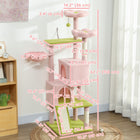 PawHut 62" Plush Flower Cat Tree with 2 Condos, Beds and Hammock - Pink-Covered in soft teddy fleece, offering a warm and cozy resting spot 