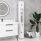 Kleankin Bathroom Storage Cabinet with Shelves and Toilet Paper Holder - High Gloss White-Melamine surface can well prevent water damage