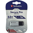 Verbatim Store 'n' Go Secure Pro 32 GB USB 3.0 Flash Drive With AES 256 Hardware Encryption - Silver-All security features compatible with both Windows and Mac OS
