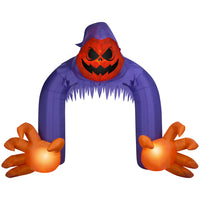GEMMY Airblown Inflatable Halloween Jack-O-Lantern Reaper Archway with Swirling Lights-Jack-o'-lantern head lights up with turning, swirling lights