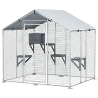 PawHut 79" L Extra Large Metal Catio Outdoor Enclosure - Silver-Spacious 36.6 sq. ft (3.4 ㎡) area comfortably fits five cats and a reclining chair 