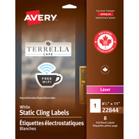 Avery Repositionable Static Cling Labels - 8-1/2" x 11" - White - 8 Labels-Film Cling On Label