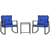 Outsunny 3-Pieces Rocking Bistro Set - Blue-3 pieces set, 2 rocking chairs and 1 side table   
