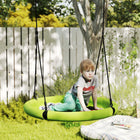 Qaba 3' Dia. Kids Saucer Swing Seat with Height Adjustable Hanging Ropes - Green-Suitable for gardens, play areas or patios 