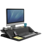 Fellowes 32.75" Lotus Sit to Stand Desk - Dual Monitor - Black-Flexibility: Features 22 different height settings and 17" of vertical adjustment so you can work in a position that's perfect for you