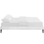 Modway Tessie Vinyl Full Bed Frame with Squared Tapered Legs - White-Center Rail with Support Two Legs
