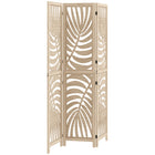 HOMCOM 3 Panel Palm Leaf Design Freestanding Room Divider for Home Office Bedroom - Natural Wood Finish-Detachable top and bottom form two independent dividers 
